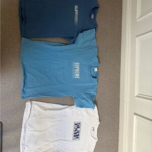 Supreme Kids Tees in Navy, Sky Blue & White - Logo Graphic Set